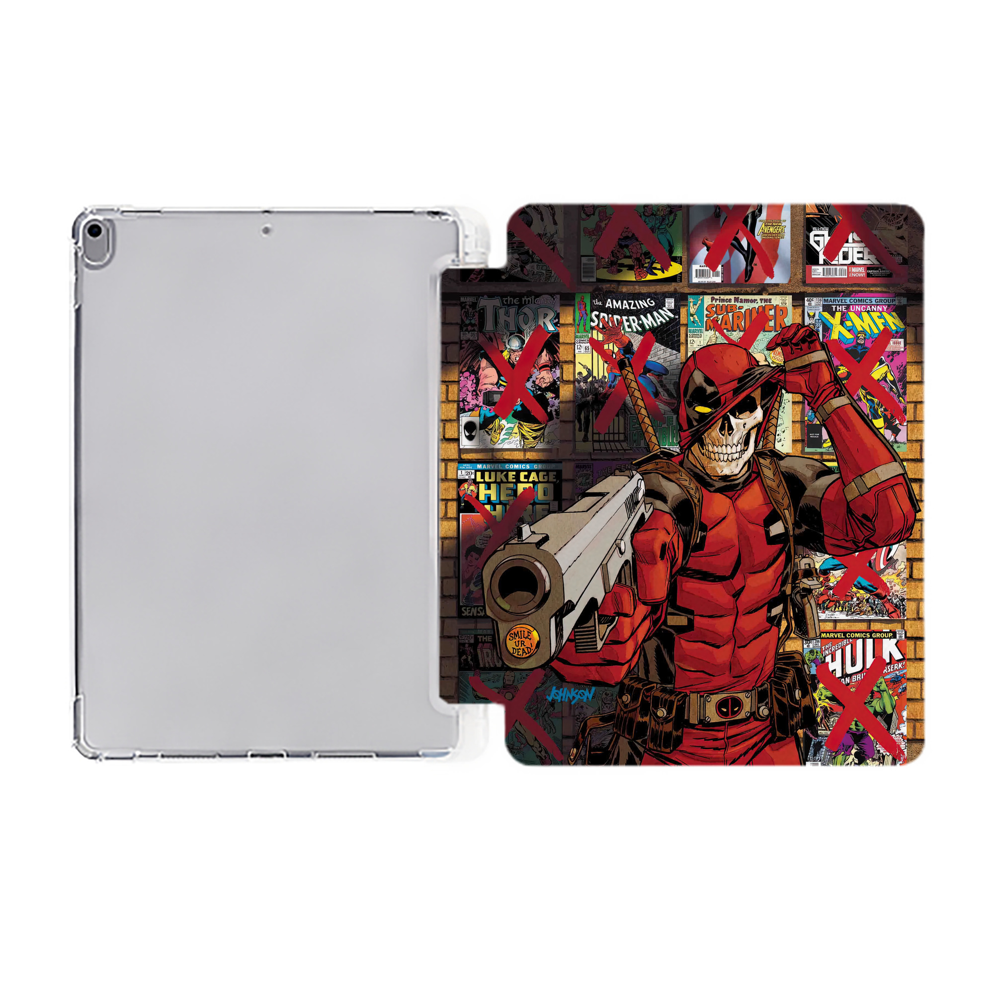（画像用） Deadpool デッドプール IPad ケース ペン収納付き 三つ折りスタンド PUレザー×シリコン 対応機種9.5/10.5/10.9インチ